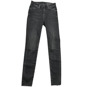AllSaints Womens Grace Slashed Black Skinny Mid Rise Distressed Denim Jeans 25
